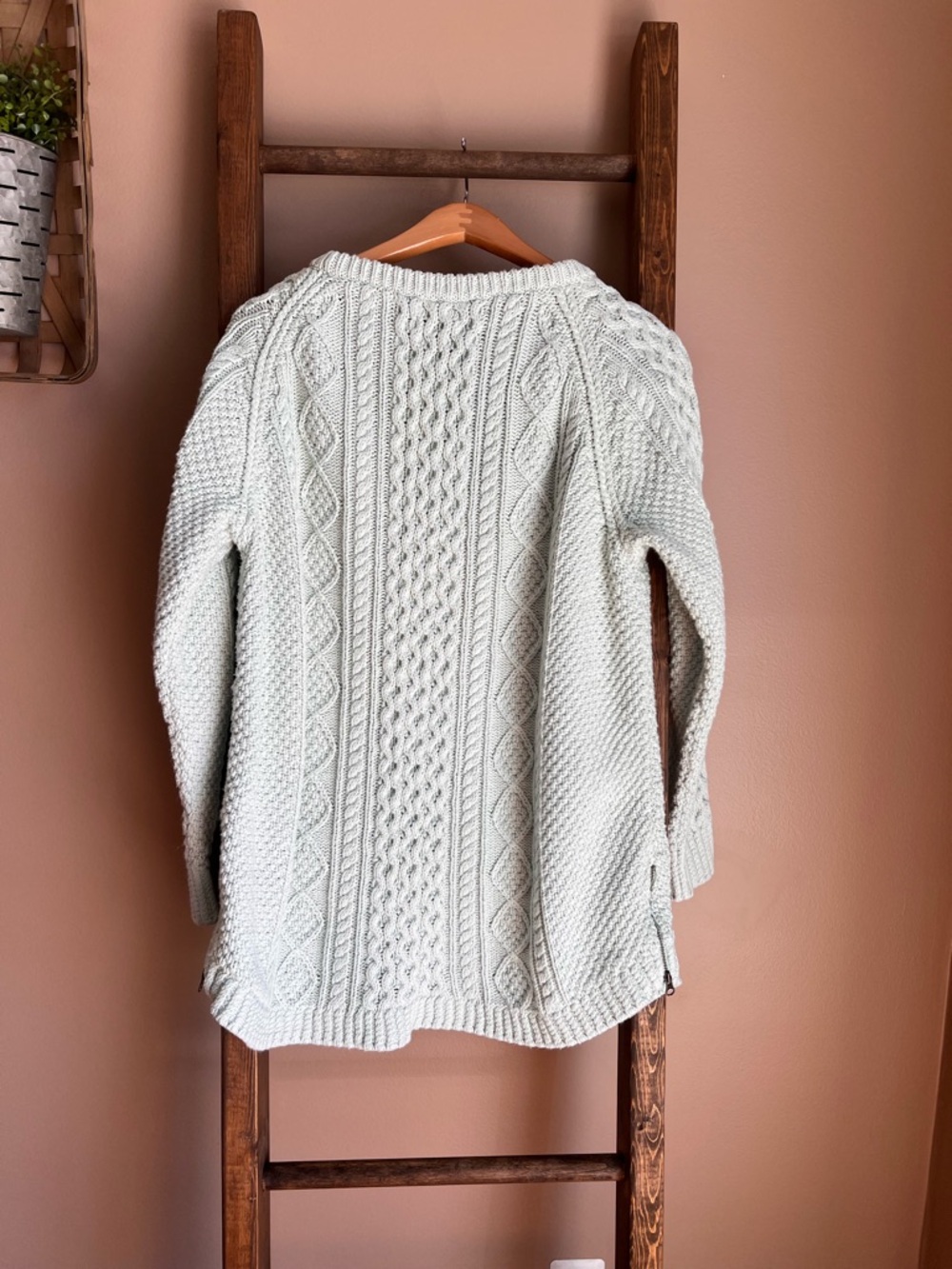L.L. Bean Cable Knit Crewneck Sweater - Light Mint Green - Picture 2 of 6